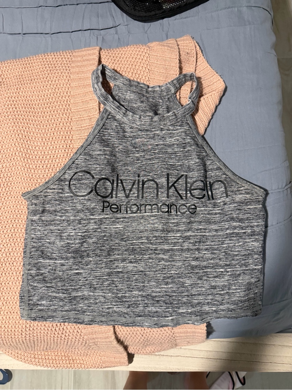 Calvin Klein Heather Gray Cropped High-Neck Tank